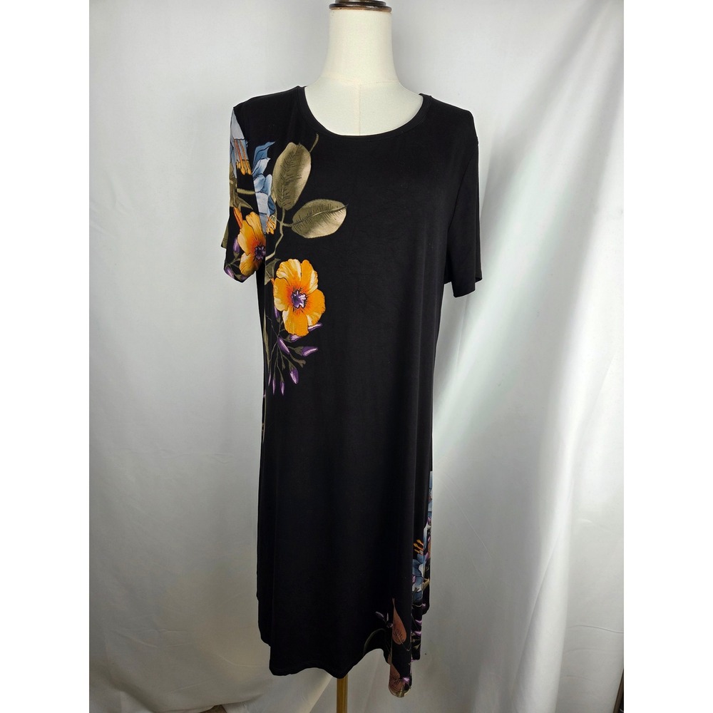 Desigual Floral Shift Dress XL Black Short Sleeve Jersey Boho Artistic Eclectic - Picture 4 of 14